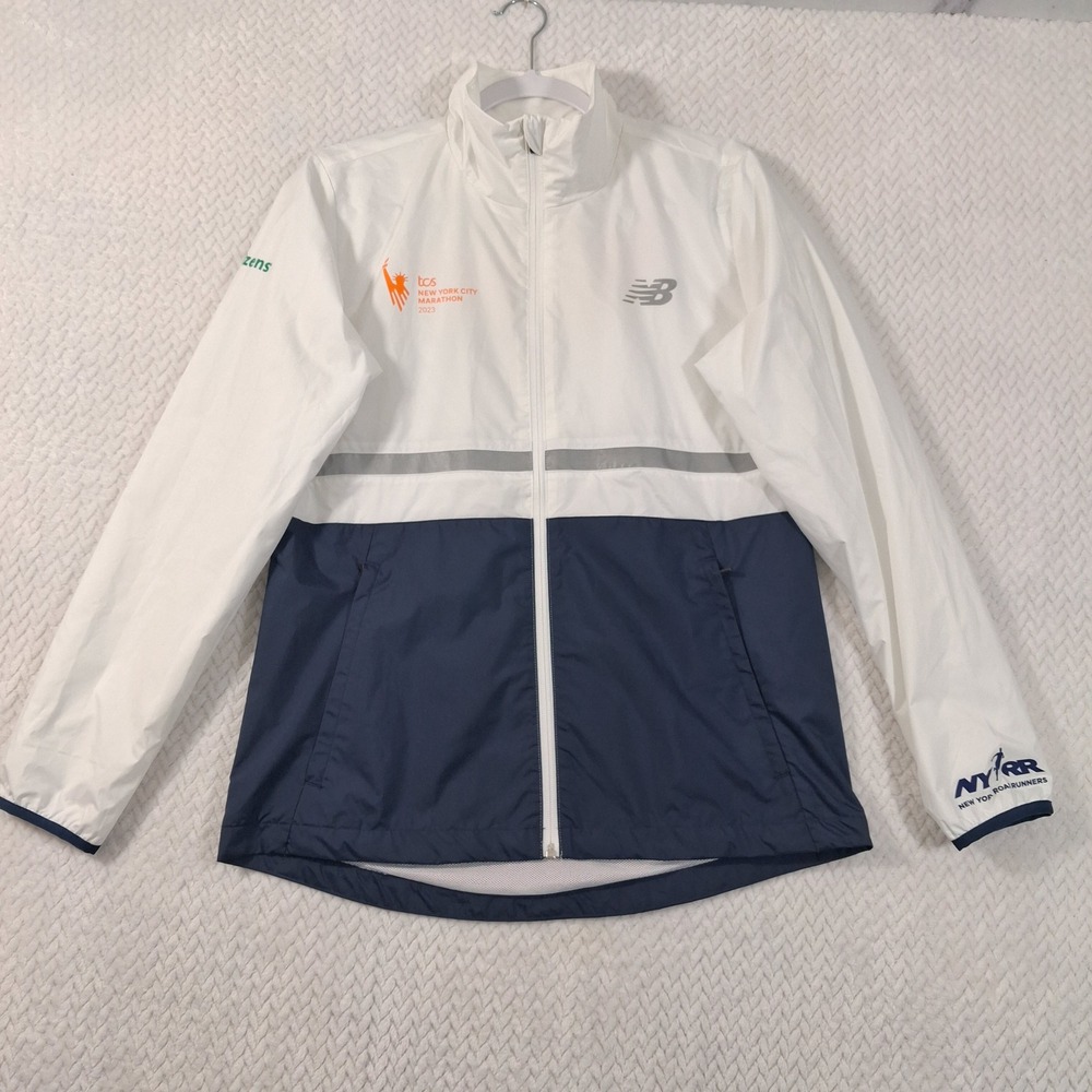 New Balance 2023 TCS New York Marathon Windbreaker Jacket Women M White Navy.